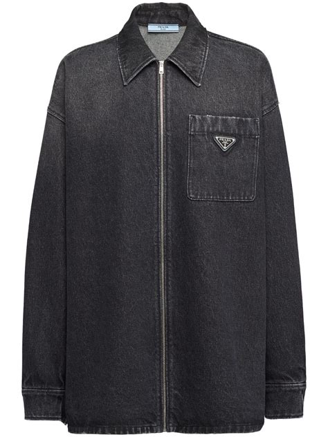 prada denim shirt black|Prada jeans jacket.